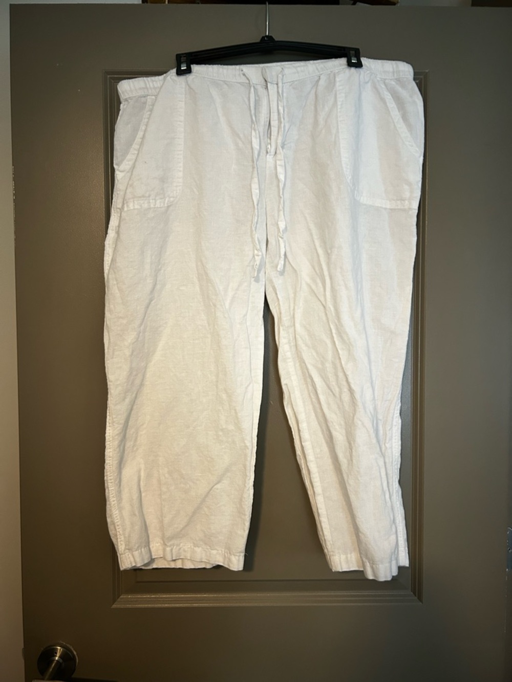 Liz Claiborne White Drawstring Linen-Blend Joggers